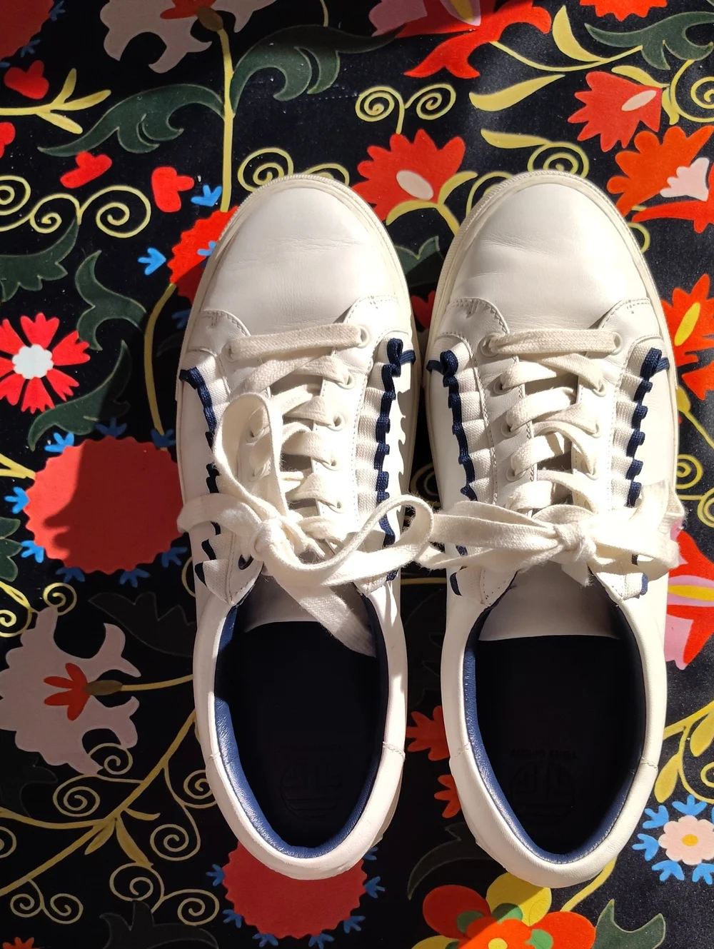 Tory Burch  Sport White Leather Sneakers with Navy Trim Size 10